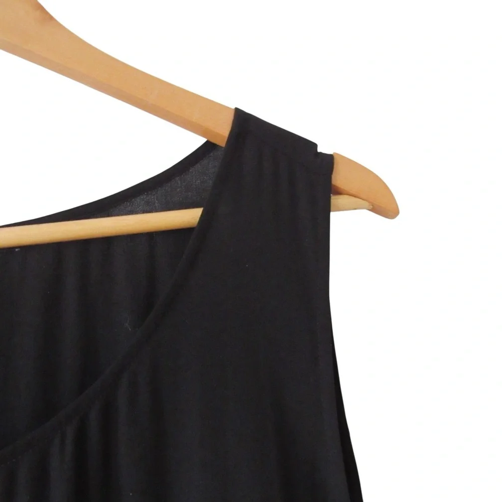Eileen Fisher Black Silk Dress Large Sleeveless Crewneck Minimalist Lagenlook - Picture 4 of 9
